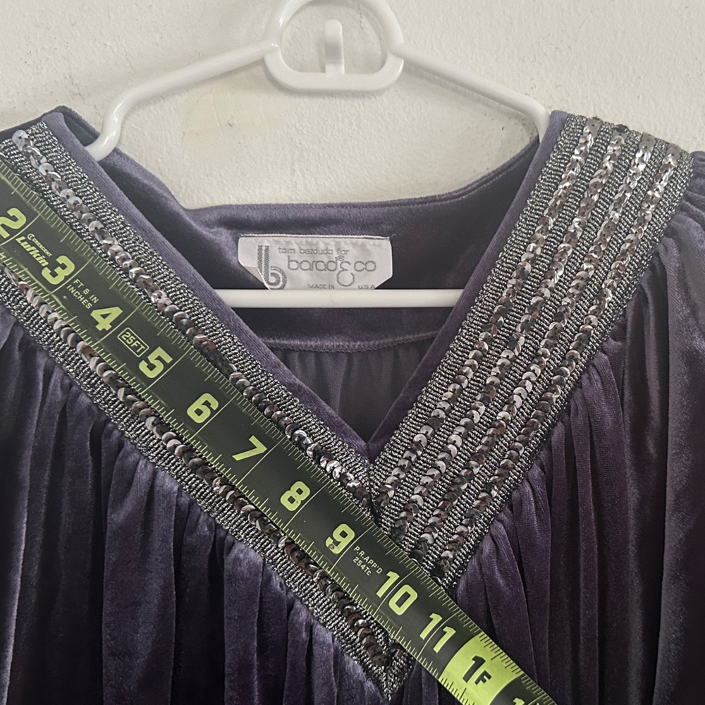 Vintage Charcoal Plum Velvet Kaftan ✨ Beaded Boho Witchy S/M - Picture 12 of 14